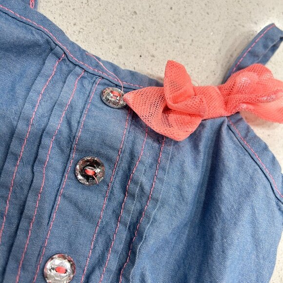 Little Lass Baby Girls’ Chambray & Pink Sheer Skirt Top | Hearts Smocked Sz 18M - Picture 6 of 9